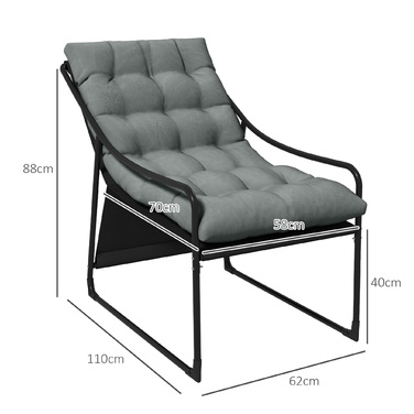 Outsunny Garden Chair Садове крісло з товстою подушкою сидіння, шезлонг з підлокітником вантажопідйомністю до 120 кг, для саду та балкона, сірий