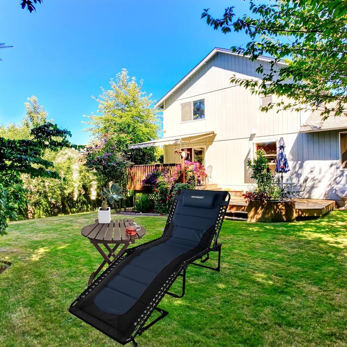 Великий розкладний шезлонг для саду: 5 положень спинки, Outdoor, XXL, триногий, для пляжу/кемпінгу, до 150 кг, з подушкою та кишенею, 200x68 см, сірий (Navy_s, 190x59 см)