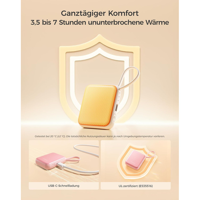 Електричні грілки для рук OCOOPA (2 шт.) з 3 рівнями нагріву, до 7 годин роботи, USB, для жінок, рожеві