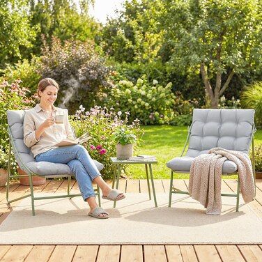 Набір меблів для балкона/саду на 3 місця: стіл, подушки, сталевий каркас, регульовані підніжки, світло-сірий