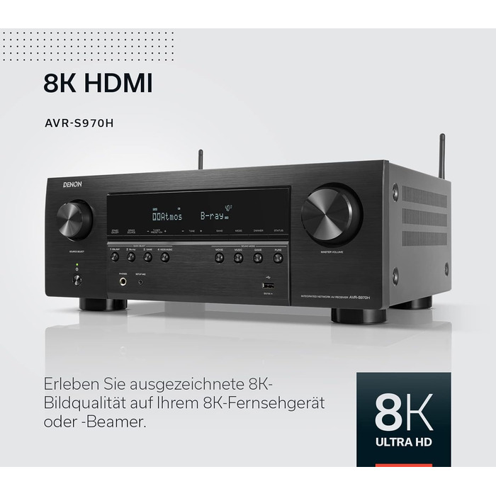 Канальний AV-ресивер Denon AVR-S970H, Dolby Atmos, 8K HDMI, Bluetooth, Wi-Fi, Alexa, Чорний, 7.2-