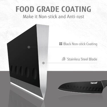 Набір кухонних ножів Hecef 15 предметів з бруском, чорний колір, антипригарне покриття, можна мити в посудомийній машині, самозаточуваний брусок, ергономічні ручки, набір ножів для кухні для початківців та кулінарів-ентузіастів (3 шт)
