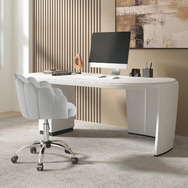 Крісло WOLTU для дому та офісу з м'якою спинкою у вигляді пелюсток, обертове, з регулюванням висоти, для робочого кабінету, спальні, сіре (велюр)