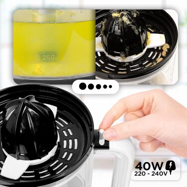 Електрична соковитискачка Duronic Saftpresse 600W: соковитискачка для цитрусових з нержавіючої сталі, 400 мл, 2 конуси, для апельсинів та лимонів