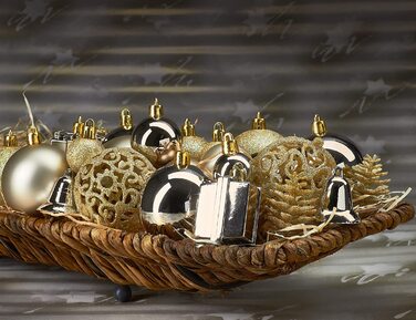 Набір з 101 різдвяних дрібничок BRUBAKER, прикрашених ялинковими прикрасами з мережива дерева (шампанське)