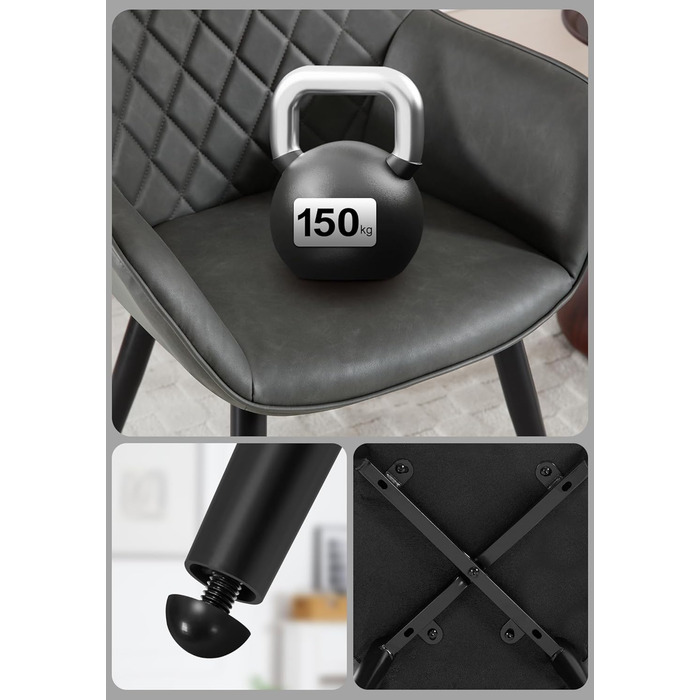 Крісла для їдальні WOLTU, 2 шт. в наборі, для кухні та вітальні, з м'якими сидіннями та підлокітниками, зелені, метал, штучна шкіра BH153gn-2