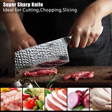 Ніж кухарський 8 дюймів, професійний дамастковий ніж, ніж для кухні, ніж шеф-кухаря, ніж для м'яса з нержавіючої сталі, надзвичайно гостра леза з ергономічною ручкою для дому та ресторану (ніж кухарський 7 дюймів)