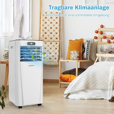 Мобільний кондиціонер COSTWAY 7000 BTU з гнучким шлангом, 2,1 кВт, охолодження 16-32℃, вентиляція з 2 швидкостями, осушення 19 л/добу, сплячий режим, для кімнат до 25 м²