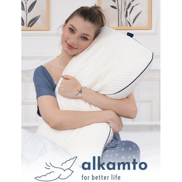 Подушка з піною з пам'яті Alkamto 70 x 45 см - ергономічна підтримка шиї - сертифікат Oeko-Tex - терморегулююча наволочка - гіпоалергенна та придатна для прання - для сну на спині та на боці 70 x 45 x 12 см
