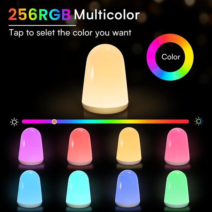 Шини Touch Dimmable LED нічник, 256 RGB, USB, таймер, бездротовий для дитячої кімнати