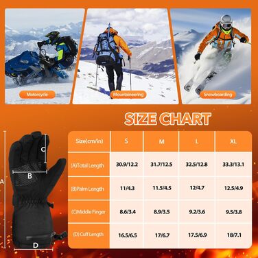 Обогревні рукавички Jkevow для чоловіків та жінок з акумулятором 5V 5000mAh, 3 режими нагріву, для мотоциклів, велосипедів, походів, катання на лижах