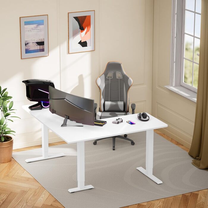 Електричний кутовий стіл ErGear 160 x 140 см, білий, з регулюванням висоти, 4 пам'яті