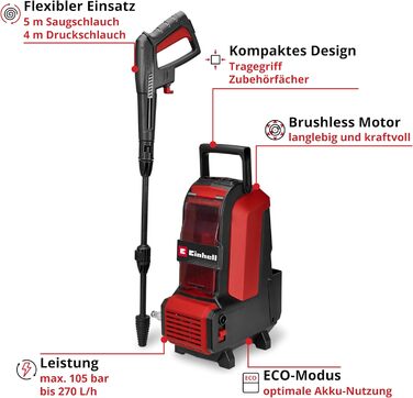 Einhell HYPRESSO 18/24-1 Акумуляторний мийний пістолет Power X-Change (24 бар, 240 л/год, без акумулятора та зарядного пристрою)