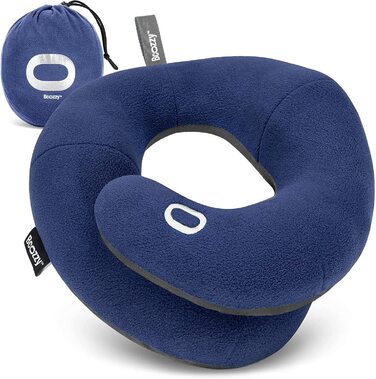 Подушка для шиї bcozzy для подорожей, забезпечує подвійну підтримку голови, шиї і підборіддя в будь-якому положенні для сну на рейсах, в машині і вдома, зручна дорожня подушка, великий розмір, (Х-великий (для дорослих), синій)