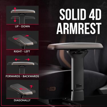 Ігровий крісло Diablo X-Eye 2.0: комфортний офісний стілець з регульованою підголівником та підлокітниками, чорний | Макс. 140 кг