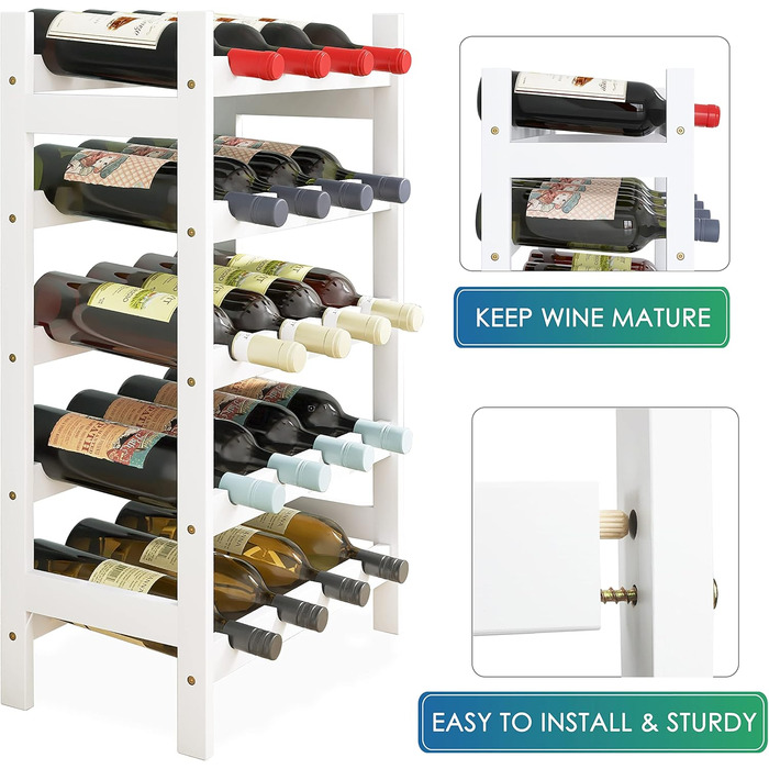 Стильна полиця для вина на 20 пляшок SMIBUY з бамбука - 5 ярусна, для кухні, комори, погреба, бару