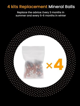 Набір мінеральних перлин YEAUPE для душу: фільтр від накипу, антибактеріальний ефект, мінералізація, pH-нейтральний. 4 шт.