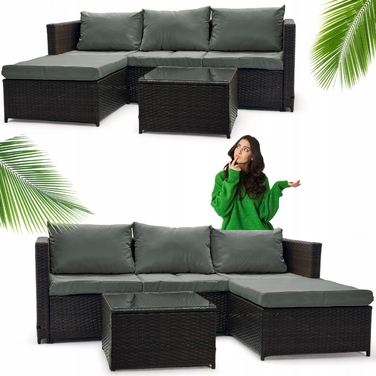 Двосторонній садовий кутовий диван SFS066 MTG, комплект садових меблів, коричневий