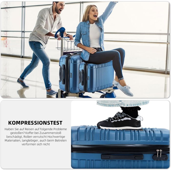 Дитячий валіза-тролик Beibye з жорстким корпусом (Турквіс, Блакитний, Набір)