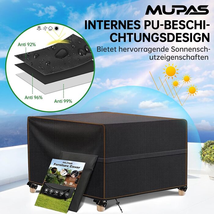 Водонепроникний чохол для садово-патіо меблів 420D Oxford, 180x120x74 см (чорний)