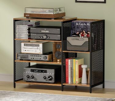 Підставка для програвача вінілу з місцем для зберігання платівок, до 200+ альбомів, медіа шафа, консольний столик, стійка для стерео, тумба, AV-стійка. Колір: русявий, розмір: великий