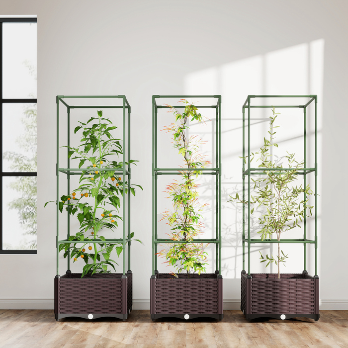 Набір з 3-х високих грядок з опорою для ліан: ящики для рослин з дренажними отворами