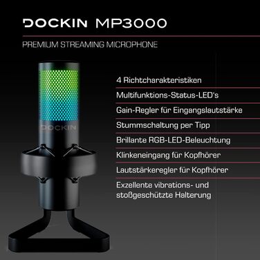 DOCKIN® MP2000: USB мікрофон-конденсатор для ПК, геймінгу, подкастів та стрімінгу. Якісний мікрофон з міцним кріпленням для запису звуку. Преміум звук (130дБ).