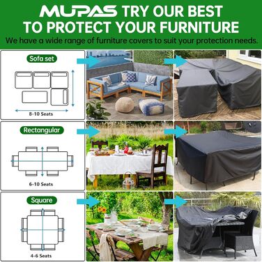 Захисний чохол для садово-патіо меблів, водонепроникний, 420D Oxford, для саду, тераси, чорний (230 x 165 x 80 см)