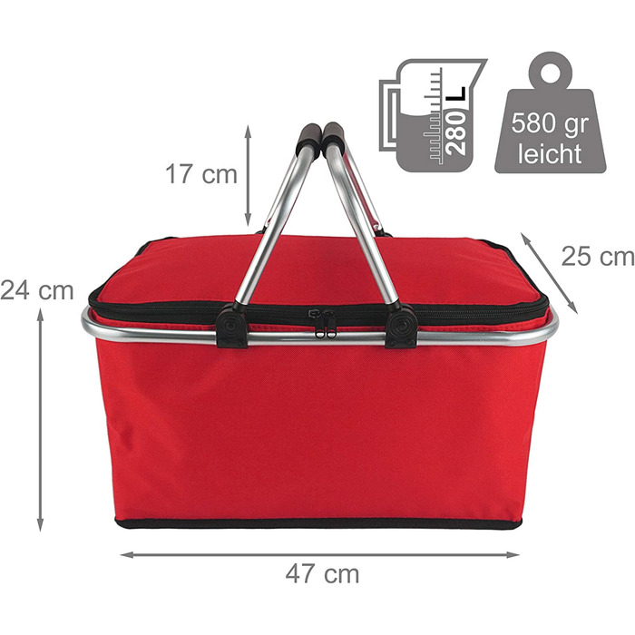 Кошик для покупок Cepewa складна з функцією нагріву Сумка-холодильник на 30 л Термальна корзина кошик для пікніка ізольована сумка (червона з функцією нагріву)