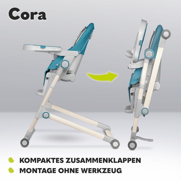 Дитячий стільчик Lionelo Cora Plus 2 в 1, 6-36 місяців, до 15 кг, з регулюванням висоти та ігровим бруском (Блакитний)