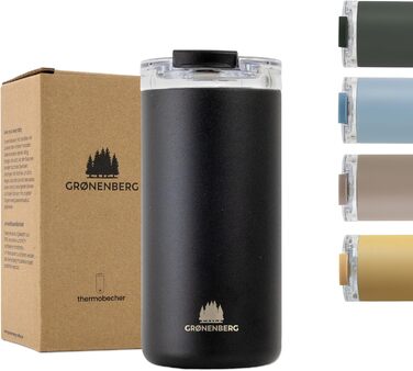 Термокружка Groenenberg 473 мл | Зберігає тепло до 4 годин | З екологічного нержавіючого сталі (Чорний)
