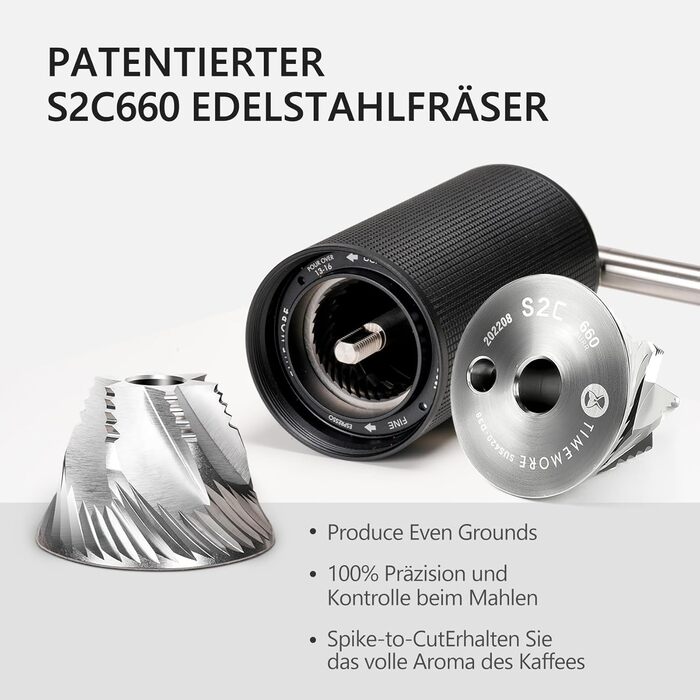 Кавомолка ручна TIMEMORE Chestnut C3S Pro: прецизійний помел, керамічний жорно, місткість 25г, чорний колір