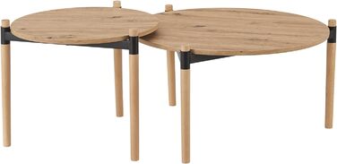 Журнальний столик Kristinestad Журнальний столик з 2 стільницями різної висоти Стіл для вітальні Журнальний стіл круглий Деревина сосни натуральна
