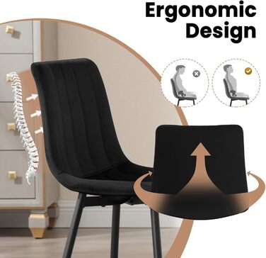 Обідні стільці для вітальні, кухні та спальні. М'які стільці з металевими ніжками та оксамитовим сидінням (Чорний, набір 8 шт.)