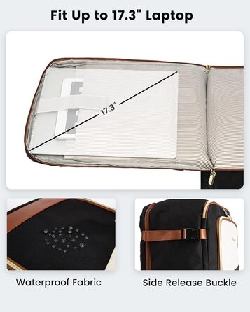 Рюкзак LOVEVOOK для ручної поклажі літака, жіночий водонепроникний рюкзак для подорожей з відділенням для взуття, 17-дюймовий рюкзак для ноутбука, 40L, 45x36x20, ручна поклажа, чорний + бежевий + каштановий