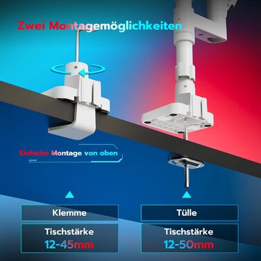 Кріплення для монітора ARES WING для 2 моніторів, 17-49 дюймів, газ-амортизатор, регулювання висоти, поворотний, VESA 75/100 мм, 2-20 кг, білий