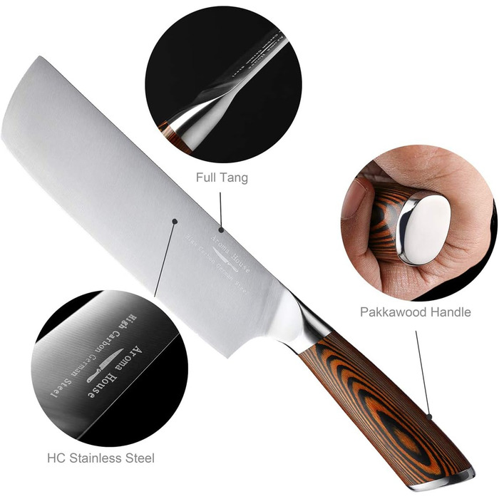 Японський ніж Nakiri 7 дюймів: професійний кухонний ніж для овочів з нержавіючої сталі з високим вмістом вуглецю