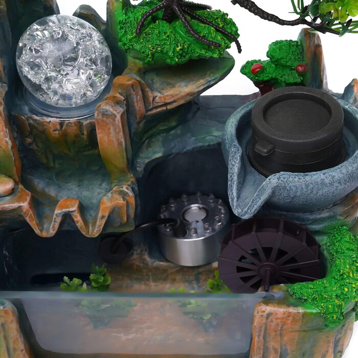 Фонтан HarBin-Star для дому та саду з LED-підсвіткою, водоспад, туман, кришталева куля, зелена рослина, десктопний фонтан, 34 x 24 x 34 см