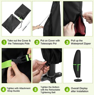 Чохол для парасольки GEMITTO, водонепроникний, для парасольки типу 'ампель', 280x30x81/46 см, захист від сонця та вітру, підходить для парасольок від 2 до 4 м