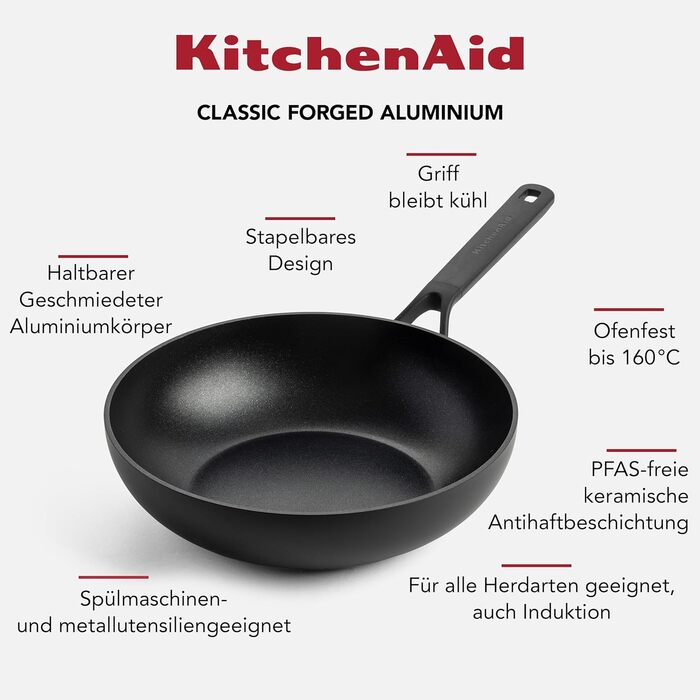 Сковорода KitchenAid Classic Forged 24 см, з антипригарним покриттям, для індукційних плит, чорна