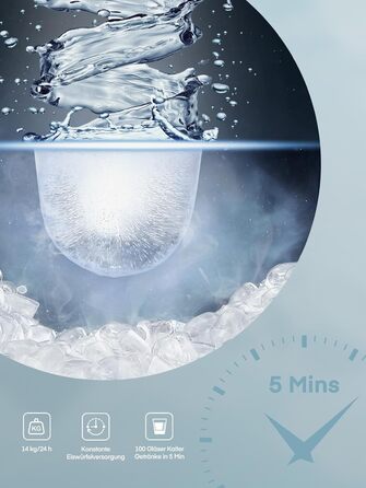 Льодогенератор FOHERE 14 кг/24 год, швидке виробництво льоду (5 хв), 2 розміри кулеподібного льоду, самоочищення, з ручкою, лопаткою та кошиком, для дому, офісу, вечірок (BabyBlue)