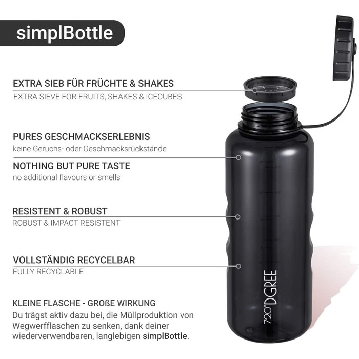 Пляшка для пиття simplBottle з температурою 720 D-1,5 л - ваша герметична пляшка для води-спортивна пляшка для занять спортом, тренажерним залом, фітнесом