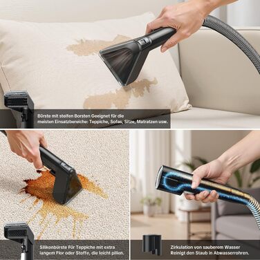 Низькошумовий волого-пилосос 450W для чищення килимів, меблів та авто. Потужність всмоктування 13500Pa, великий бак та довгий кабель. Ідеально для килимів, диванів, меблів, сходин, авто та передпосів. Білий (чорно-білий)