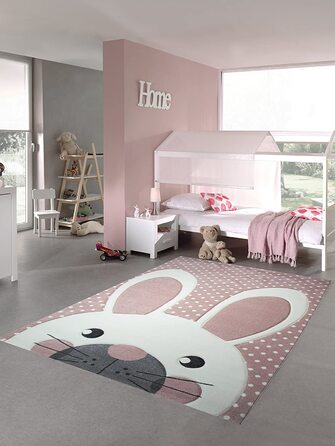 Дитячий килимок Ігровий килимок Килимок для дитячої кімнати Дитячий килимок Зайчик в рожевому білому сірому кольорі Розмір 80х150 см 80 х 150 см Рожевий Білий Сірий