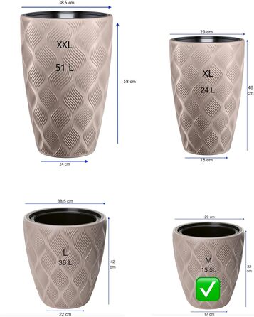Квітчар MELTOM Blumenkübel: декоративний горщик для квітів з винімним вкладишем, кругла форма, 3D ефект, колір Taupe (M)