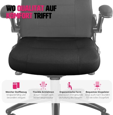 Офісний крісло tectake з регульованими підлокітниками та функцією гойдання, обертовий крісло з регулюванням висоти та роликами, крісло для керівника з тканинним покриттям, ергономічне офісне крісло, комп'ютерне крісло - чорне