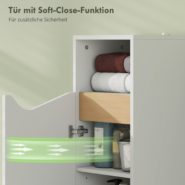 Тумбочка для ванної кімнати, вузька, з регульованими полицями та відкритою полицею, 30 x 30 x 71,5 см, білий колір