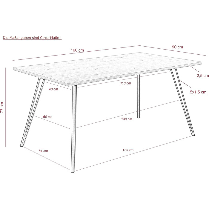 Стіл кухонний Hela Oksana, 160x90 см, з металевим каркасом, шпон, бетонний дизайн