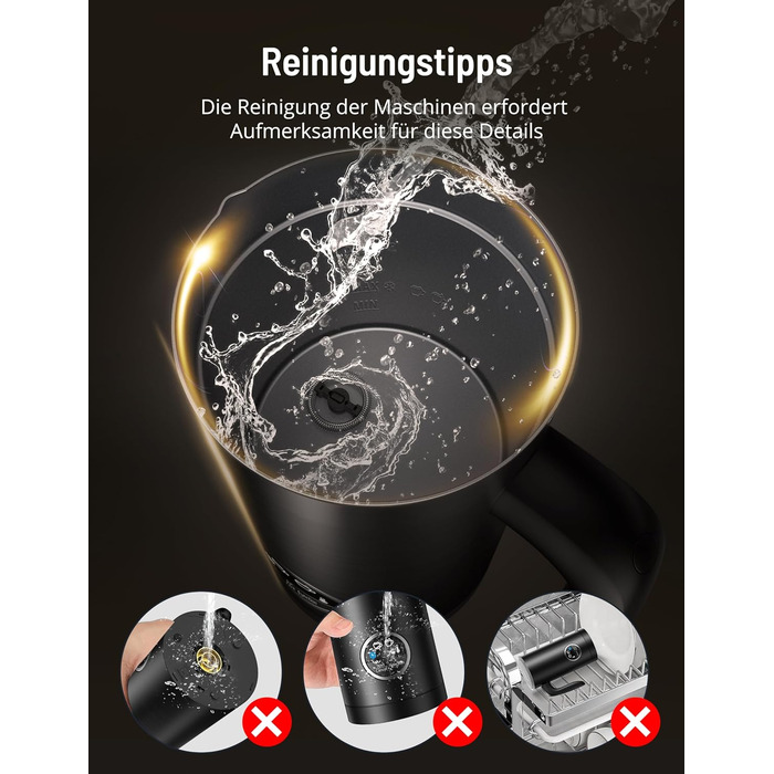 Електричний спінювач молока PARIS RHÔNE 4-в-1, 300 мл, індукція, антипригарне покриття, бездротовий, для гарячого та холодного молока (чорний)