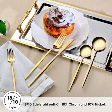 Набір столових приборів Karaca Orion Gold 60 предметів для 12 осіб - нержавіюча сталь, ножі, виделки, ложки, блискучі ножі та виделки, кухонний набір